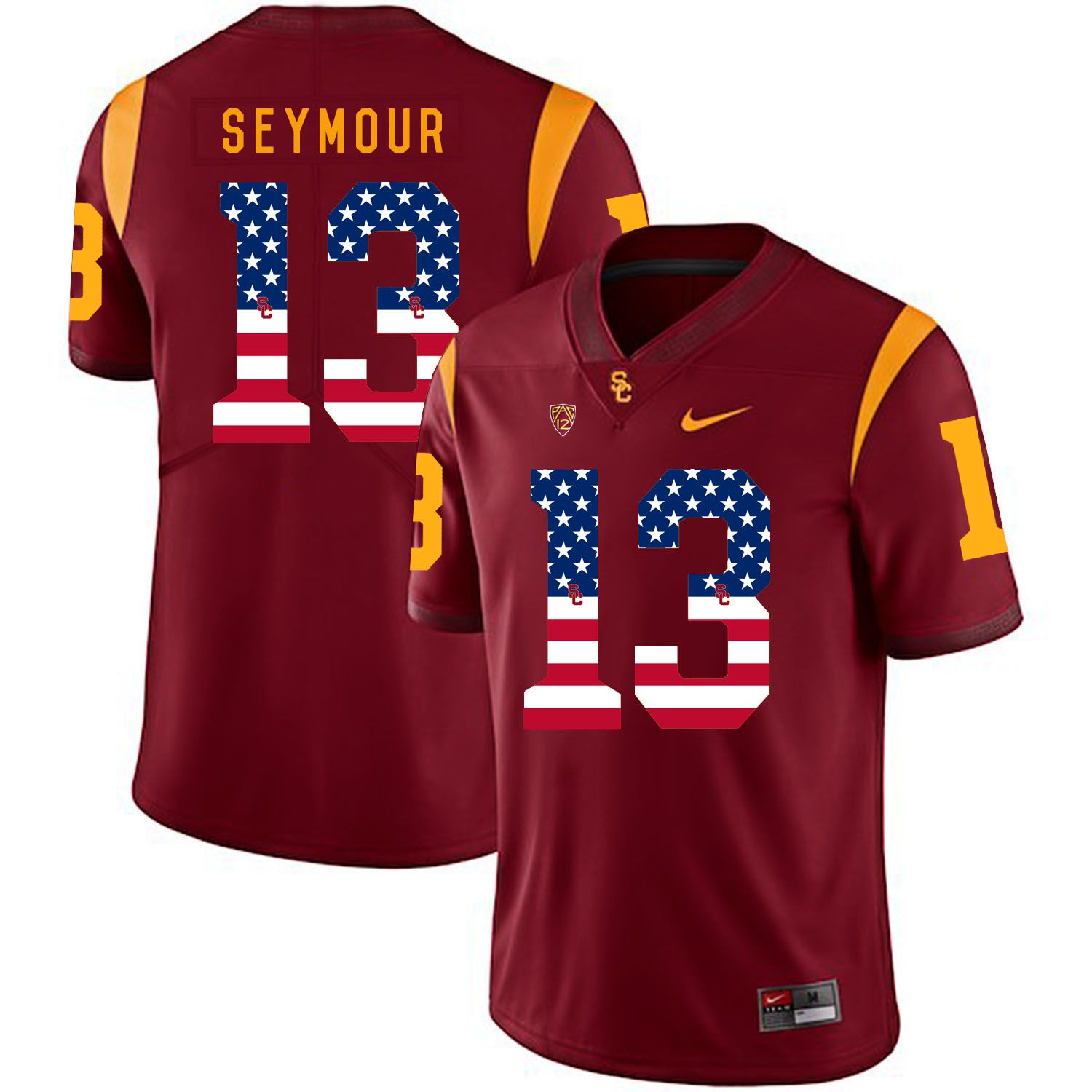 Men USC Trojans #13 Seymour Red Flag Customized NCAA Jerseys->customized ncaa jersey->Custom Jersey